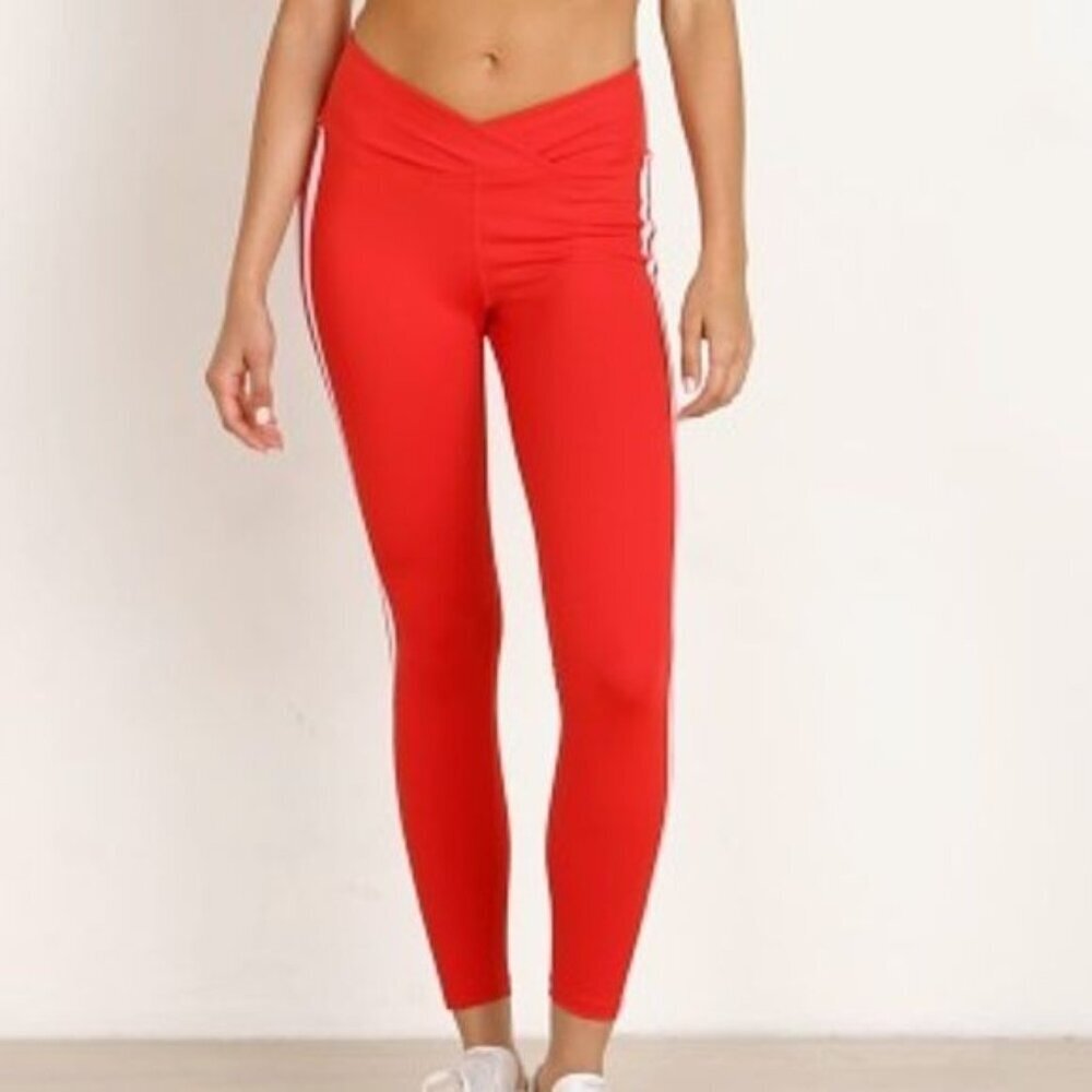 YEAR Of Ours Racer High Rise Leggings Red With White Stripes Size Large